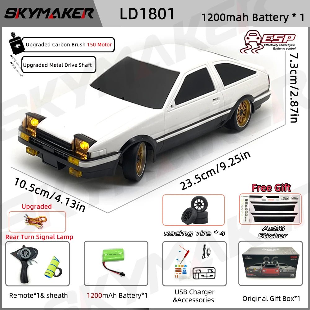 AE86 Model LD1801 RX-7 FC LD1802 1:18 RC Drift Car 1/18 2.4G Remote Control ESP Gyroscope LED Mini RC Racing Car - TechNova