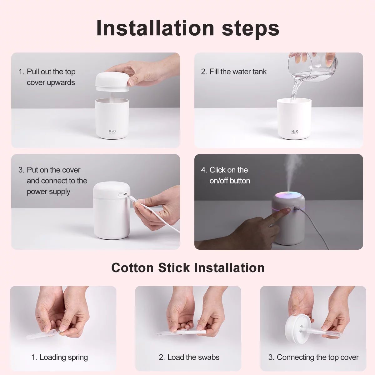 Portable Mini Humidifier, 300Ml Small Cool Mist Humidifier, Quiet Humidifier for Car - Black - TechNova