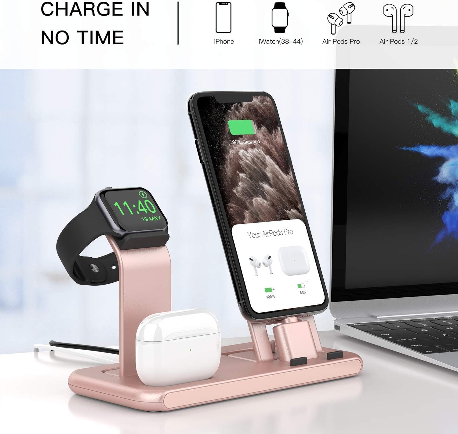 3 in 1 Charging Station for Apple Products, Stand for Apple Watch 7/SE/6/5/4/3/2/1, for Airpods Pro/3/2/1 Charging Dock, Charger Station for Iphone 13/12 Mini/12 Pro Max/11Pro Max/Xs Max/8Plus - TechNova