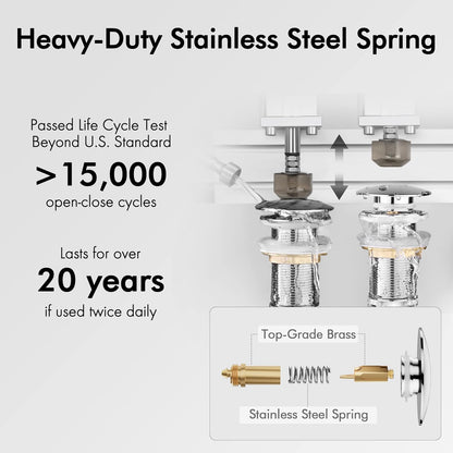 Chrome Pop-Up Vessel Sink Drain Stopper, Rustproof Brass/Stainless Steel S2008D-CH - TechNova