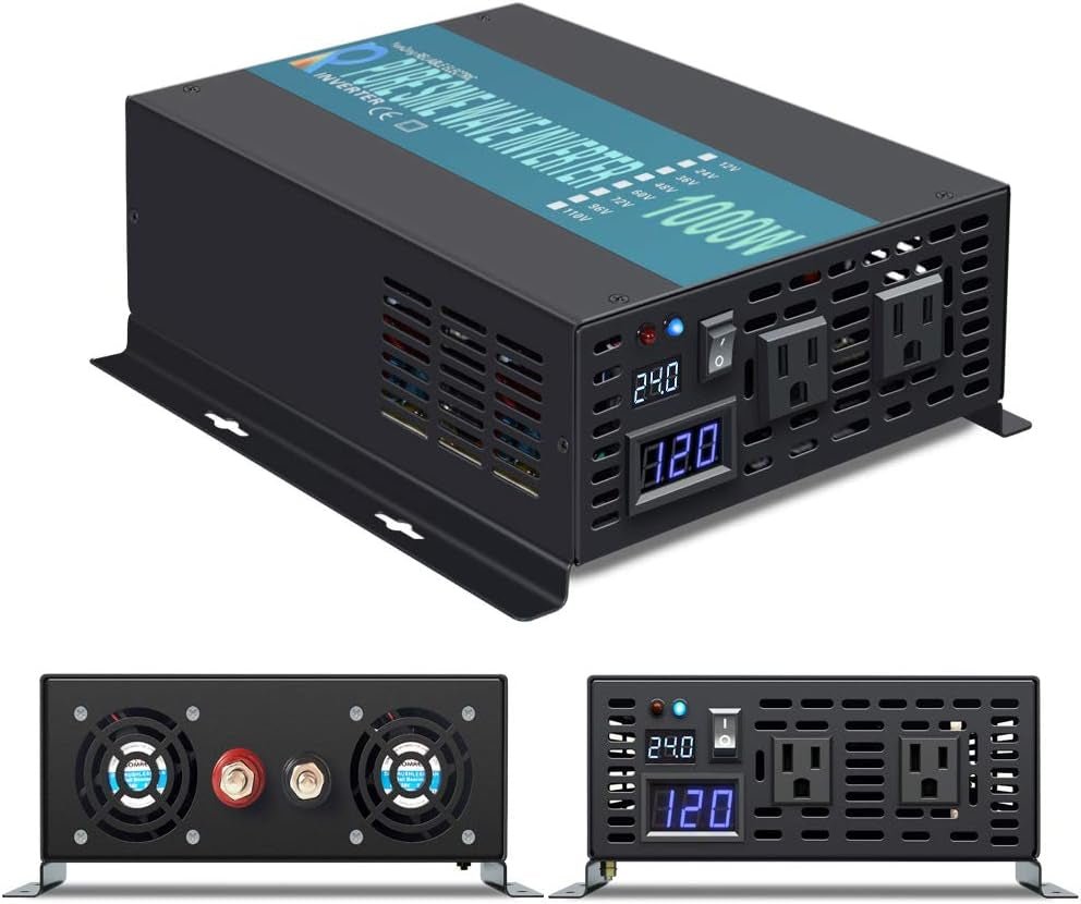 1000W Pure Sine Wave Solar Power Inverter 24V 120V 60Hz Power Converter LED Display DC to AC Power Generator with Wireless 100Ft Remote Controller - TechNova