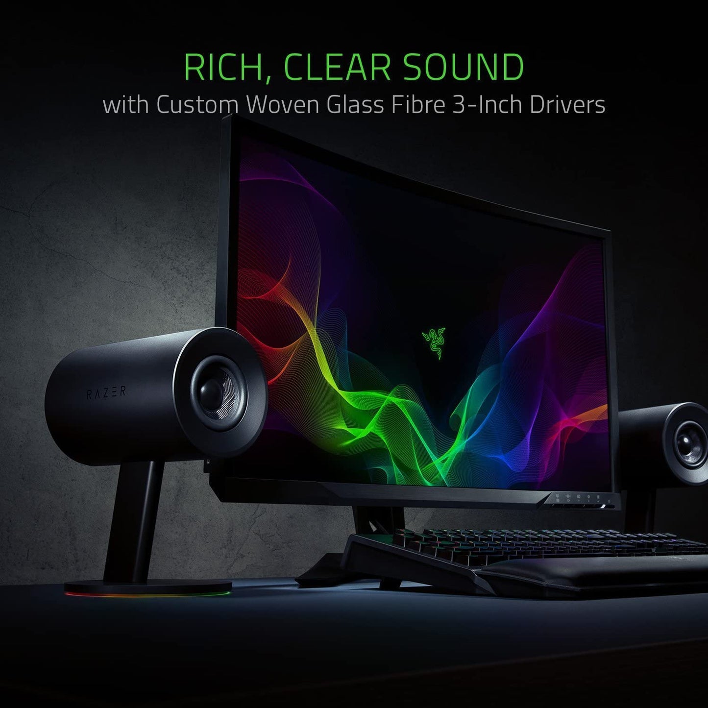 Nommo Chroma: Custom Woven 3" Glass Fiber Drivers - Rear - Facing Bass Ports - Bass Knob W/Automatic Gain Control Chroma Enabled - Full Range 2.0 PC Gaming Speakers, Black - TechNova