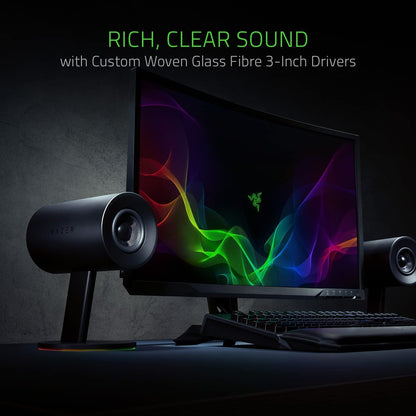 Nommo Chroma: Custom Woven 3" Glass Fiber Drivers - Rear - Facing Bass Ports - Bass Knob W/Automatic Gain Control Chroma Enabled - Full Range 2.0 PC Gaming Speakers, Black - TechNova
