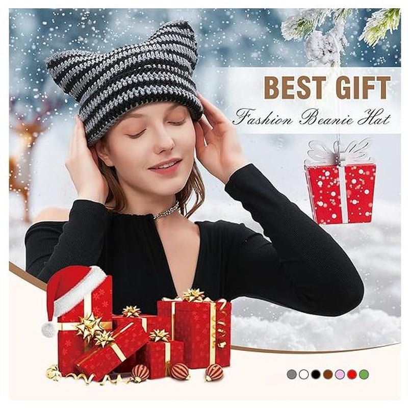 [Thanksgiving and Halloween Gifts] Beanie for Women Men Crochet Hat Hat Cute Hat with Ears Beanie Winter Hat Slouchy Beanie - TechNova