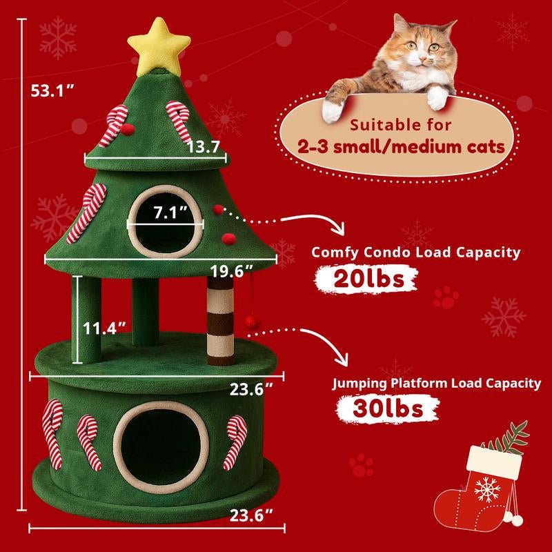 Comhoma 50" Cat Tree: Indoor Tower & Christmas Party Decoration with Condos & Beds - TechNova
