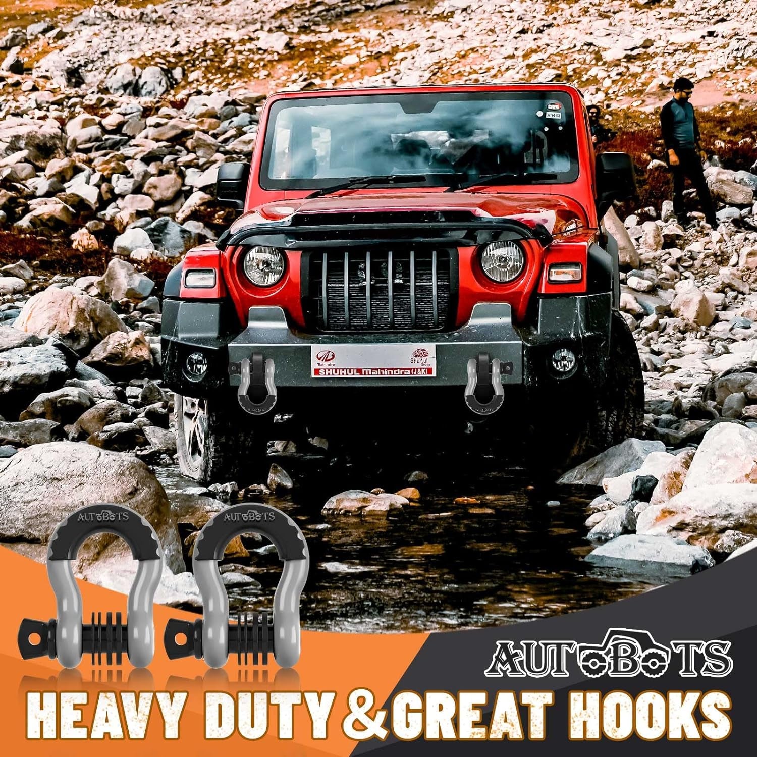 Bow Shackles 3/4" D Ring Shackle (2 Pack), 48,000Ib Break Strength with 7/8" Pin, 2 Isolator and 4 Washers Kit for Offroad Vehicle Truck Recovery Gray - TechNova