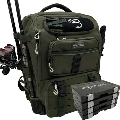 Baitium Fishing Tackle Backpack with Tackle Trays, Rod Holders, and Cooler Pocket - TechNova