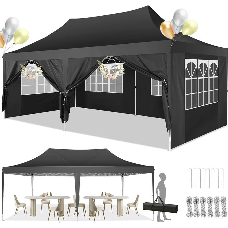 COBIZI 10X20 Pop up Outdoor Commercial Party Tent, Waterproof with 6 Sidewalls, Luxury Camping Tent for Adults,Springtok - TechNova