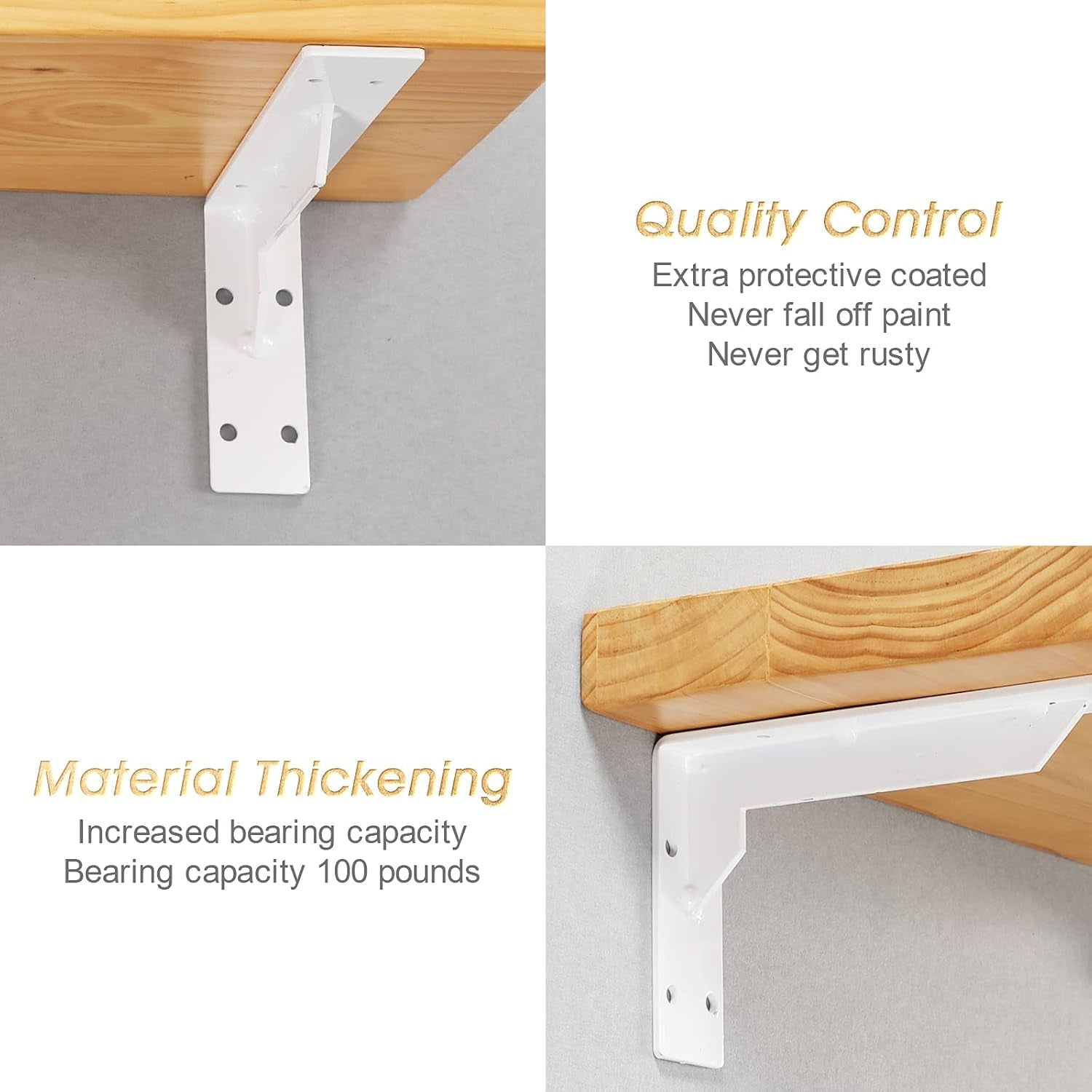 Heavy Duty 10x6 White Iron Countertop Support Brackets - Industrial Wall Mount Shelf Brackets - TechNova