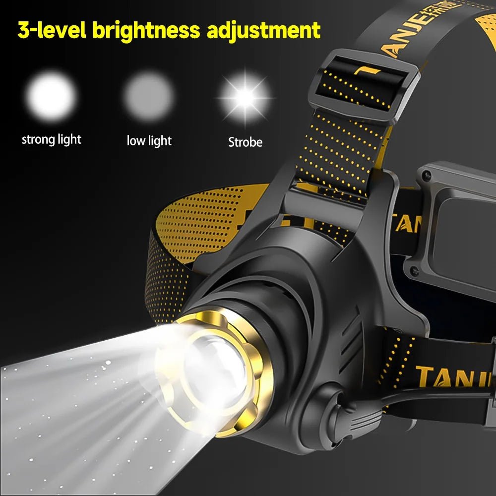 LED Rechargeable Headlamp with 2 USB Cable, 9900 Lumen Ultra Bright Searchlight with 3 Modes, 90° Adjustable for Outdoor Camping, Running, Cycling,Climbing - TechNova