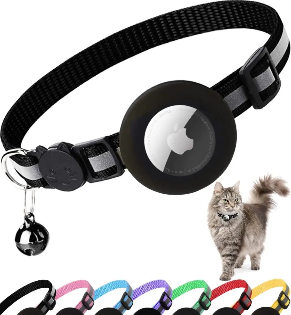 ATUBAN Airtag Cat Collar Breakaway, Reflective Kitten Collar with Apple Air Tag Holder and Bell for Girl Boy Cats, 0.4 Inches - TechNova