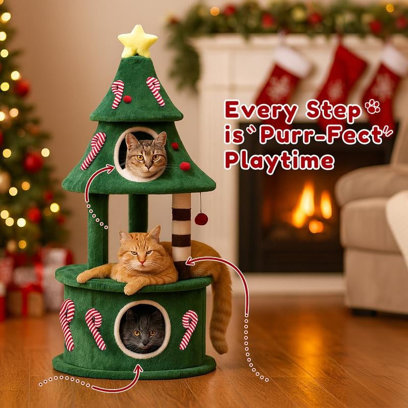 Comhoma 50" Cat Tree: Indoor Tower & Christmas Party Decoration with Condos & Beds - TechNova