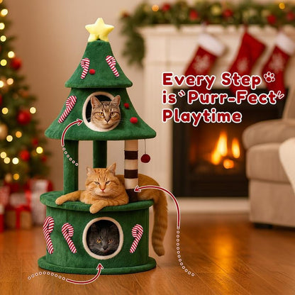 Comhoma 50" Cat Tree: Indoor Tower & Christmas Party Decoration with Condos & Beds - TechNova