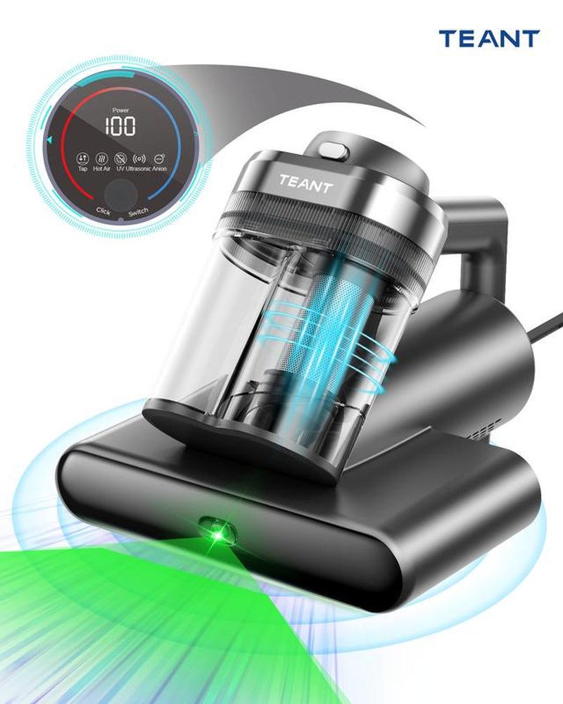 Teant Powerful Mattress Bed Vacuum Cleaner, 2 - Speed (14Kpa/18Kpa) Mattress Vacuum with Green Light Dust Detection, 253.7Nm UV - C Light, LED Display, HEPA Filter, 149℉ Heat, Aroma for Bed Couch Carpet - TechNova