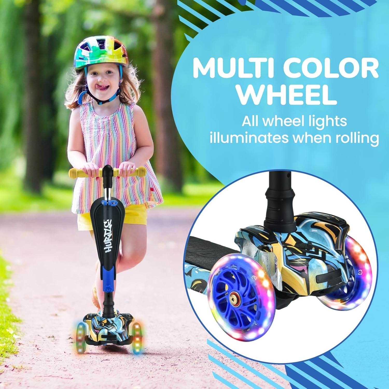 3 - Wheeled Scooter for Kids - Wheel LED Lights, Adjustable Lean - To - Steer Handlebar, and Foldable Seat - Sit or Stand Ride with Brake for Boys and Girls Ages 1 - 14 Years Old - TechNova