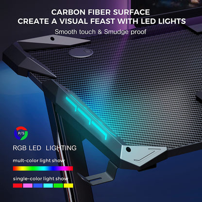 Elevate Your Gaming Experience with the Z1 - S Pro Gaming Desk - 44.5" Z Shaped Home Office PC Computer Desk Featuring LED Lights, Controller Stand, Cup Holder, Headphone Hook, and Free Mousepad - Perfect Gift for Gamers! - TechNova