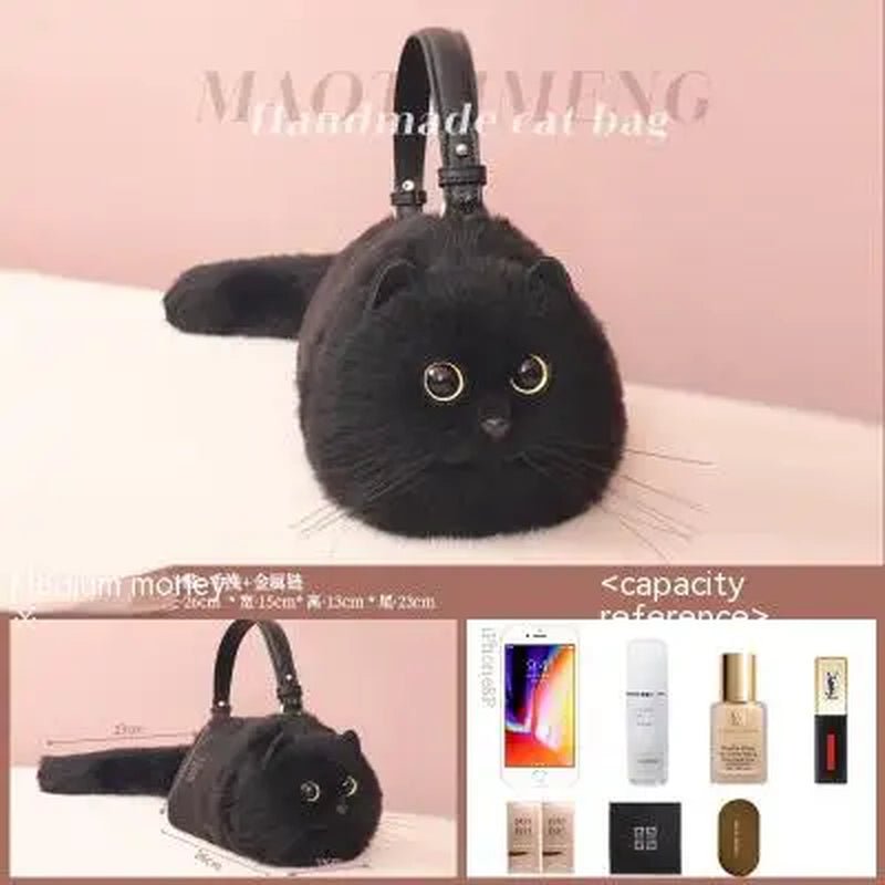 One Shoulder Bag Female Design Small Man Messenger Bag Versatile Hand Made Autumn and Winter Plush Cute Cat Bag - TechNova