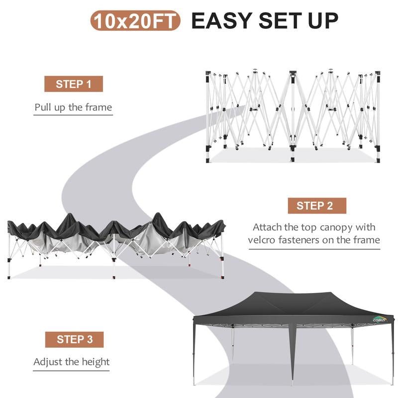 COBIZI 10X20 Pop up Outdoor Commercial Party Tent, Waterproof with 6 Sidewalls, Luxury Camping Tent for Adults,Springtok - TechNova