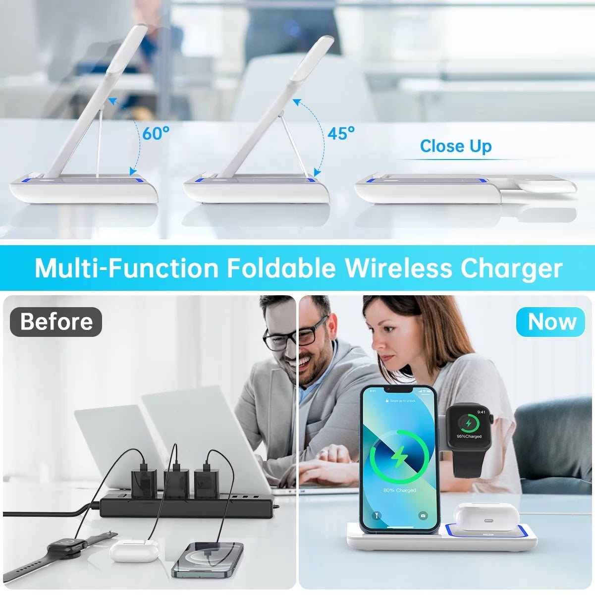 3-in-1 Fast Wireless Charging Station for iPhone, Samsung, AirPods - 18W Dock Stand - TechNova