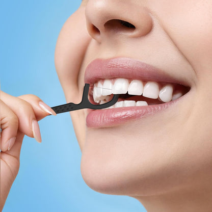 Natural Dental Floss Picks High Toughness Charcoal Toothpicks Sticks - Vegan,Eco - Friendly Sustainable Flossers for Teeth Cleaning (200 Count) - TechNova