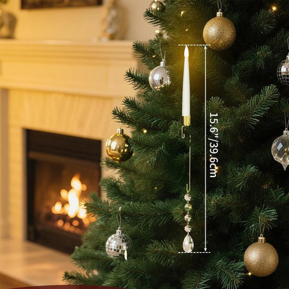 Set of 10 Flameless Christmas Tree Taper Candles with Timer and Hanging Crystal Ornaments for Holiday Decor - TechNova