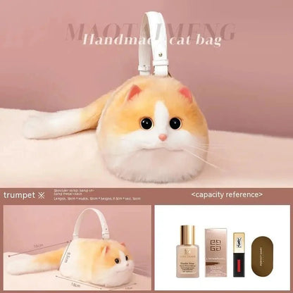 One Shoulder Bag Female Design Small Man Messenger Bag Versatile Hand Made Autumn and Winter Plush Cute Cat Bag - TechNova