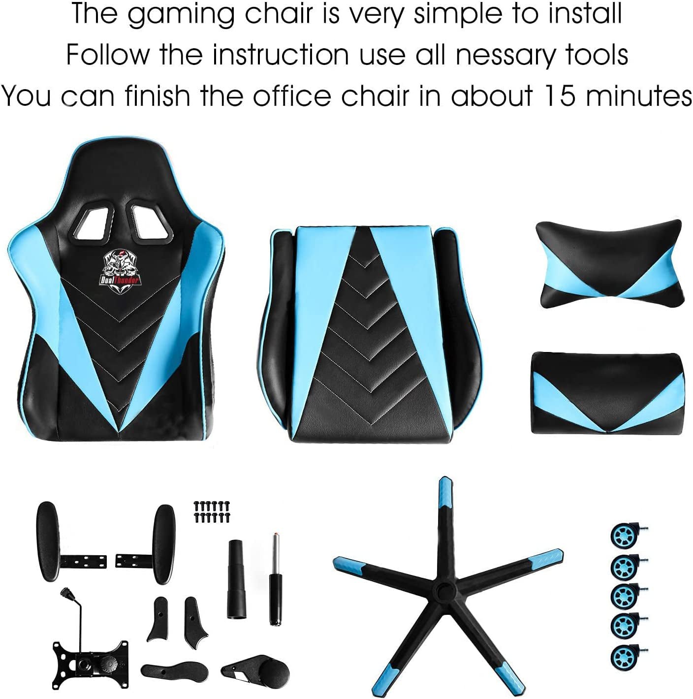 400 lb Ergonomic Gaming Chair with Lumbar Support, Reclining & Adjustable Armrest, Blue - TechNova