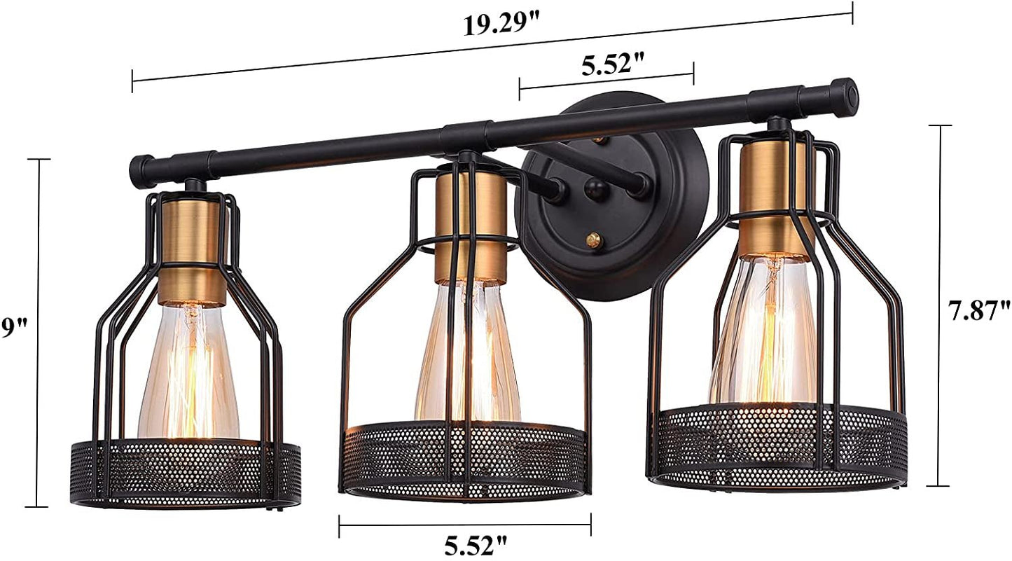 3-Light Industrial Farmhouse Metal Cage Bathroom Sconce - TechNova