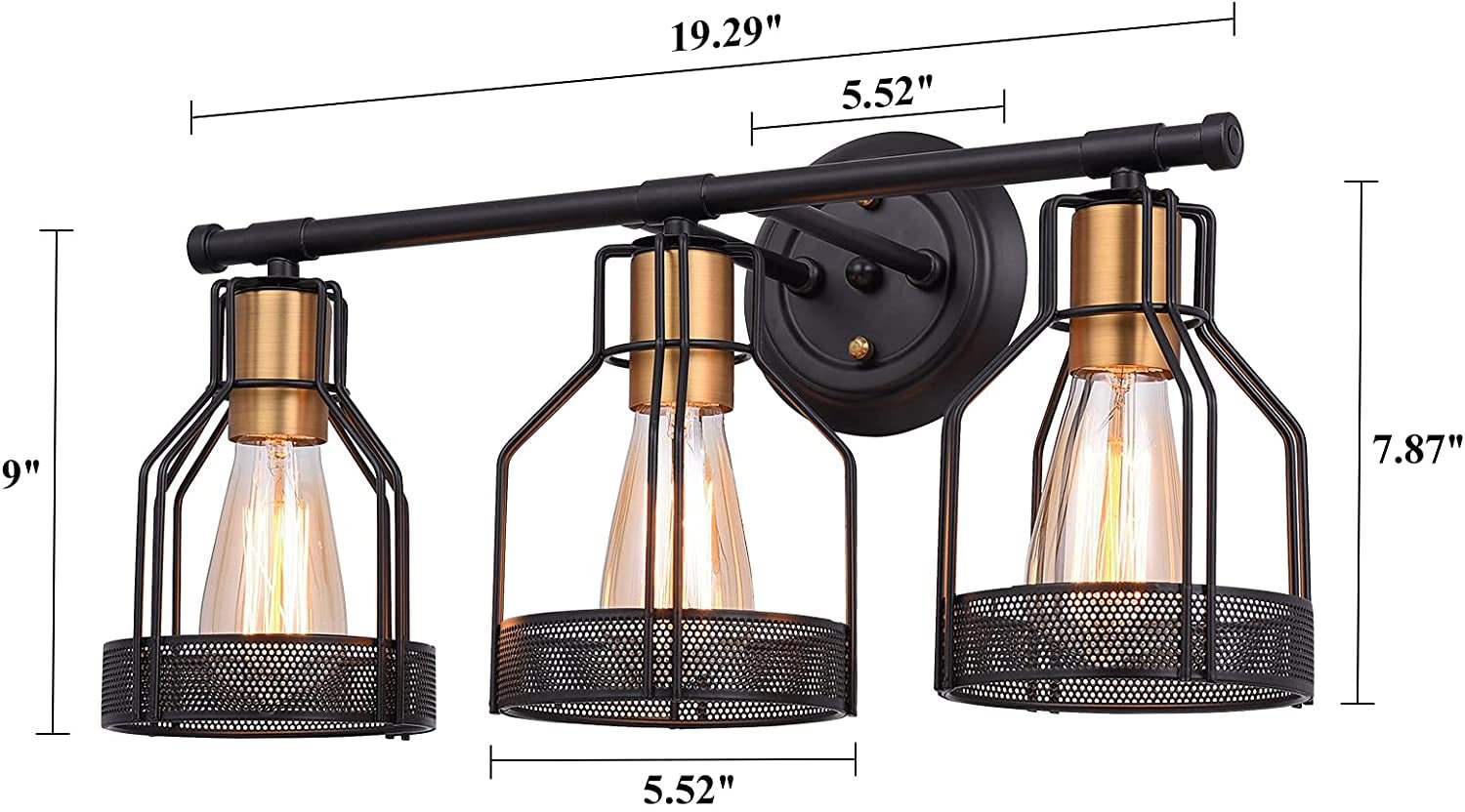 3-Light Industrial Farmhouse Metal Cage Bathroom Sconce - TechNova
