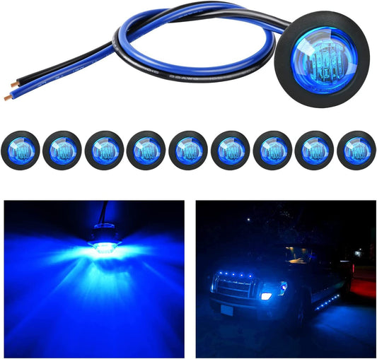 10 PCS 3/4 Inch round LED Clearance Light Front Rear Side Indicator Bullet Marker Lamp for Truck RV Car Bus Trailer Van Caravan Boat, Blue - TechNova