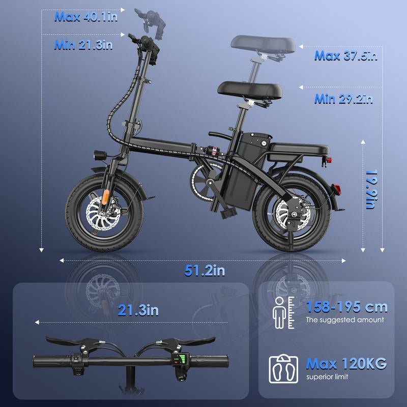 14" Lightweight Folding Electric Commuter E-Bike | 48V 500W Motor | 20MPH Speed | UL 2849 Certified - TechNova