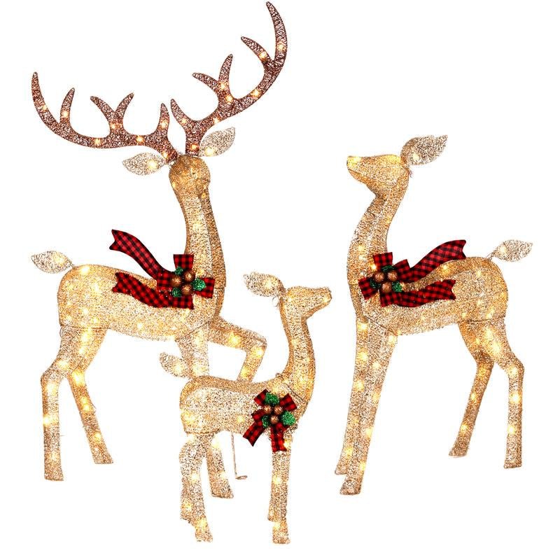 FOOWIN 3D Large Lighted Christmas Reindeer Family Set - 3 - Piece 4.8Ft Pre - Lit Outdoor Decoration with 210 LED Lights and Red Bows for Yard, Patio, Lawn, and Garden - TechNova