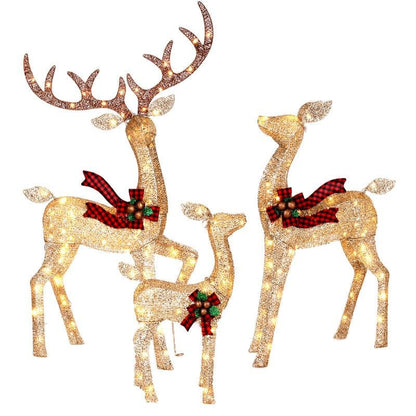 FOOWIN 3D Large Lighted Christmas Reindeer Family Set - 3 - Piece 4.8Ft Pre - Lit Outdoor Decoration with 210 LED Lights and Red Bows for Yard, Patio, Lawn, and Garden - TechNova