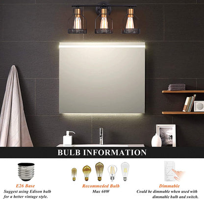 3-Light Industrial Farmhouse Metal Cage Bathroom Sconce - TechNova