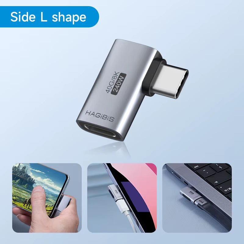 240W USB C to C Adapter 40Gbps 8K 60Hz 90 Degree Converter USB4 Adapter for Thunderbolt 4/3 Macbook Iphone 17 Pro Tablet - TechNova