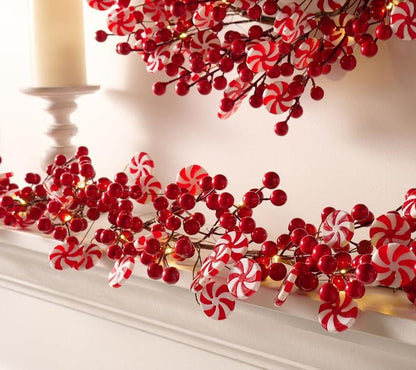 Kringle Express 4' Peppermint Swirl & Berries Garland - TechNova