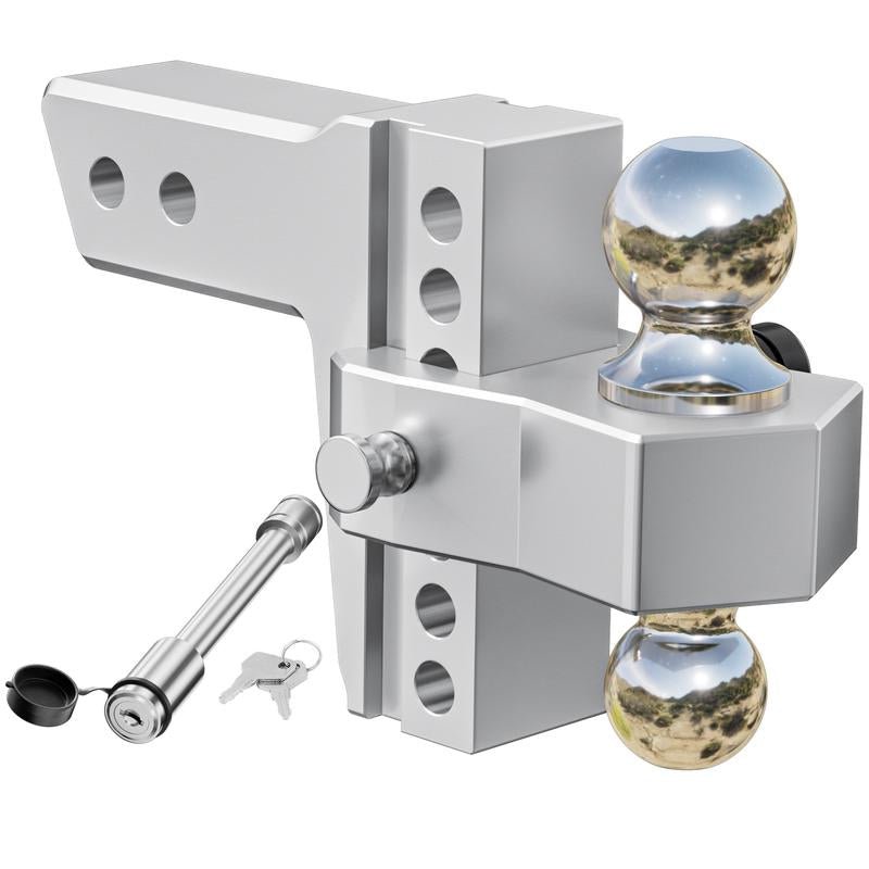 LOCAME Adjustable Trailer Hitch, Fits 2.5 - Inch Receiver Only, 10 - Inch Drop/Rise Aluminum Drop Hitch,18,500 LBS Gtw - Tow Hitch for Heavy Duty Truck with Double Stainless Steel Locks, Silver, LC0009 - TechNova