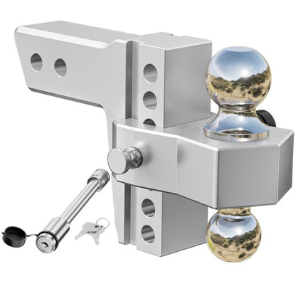 LOCAME Adjustable Trailer Hitch, Fits 2.5 - Inch Receiver Only, 10 - Inch Drop/Rise Aluminum Drop Hitch,18,500 LBS Gtw - Tow Hitch for Heavy Duty Truck with Double Stainless Steel Locks, Silver, LC0009 - TechNova