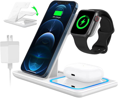 3-in-1 Fast Wireless Charging Station for iPhone, Samsung, AirPods - 18W Dock Stand - TechNova