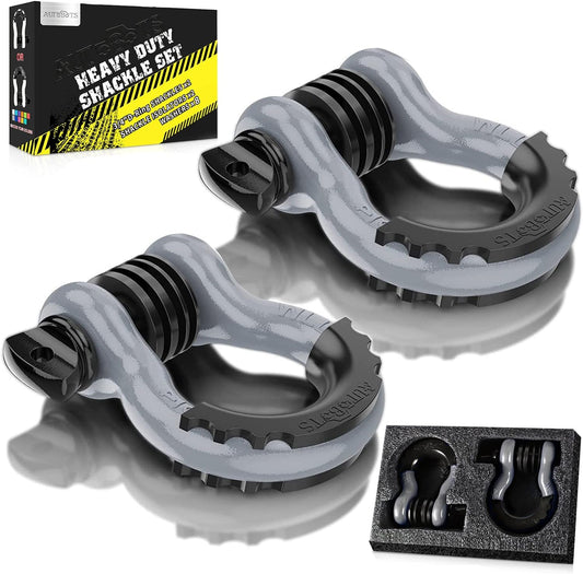 Bow Shackles 3/4" D Ring Shackle (2 Pack), 48,000Ib Break Strength with 7/8" Pin, 2 Isolator and 4 Washers Kit for Offroad Vehicle Truck Recovery Gray - TechNova