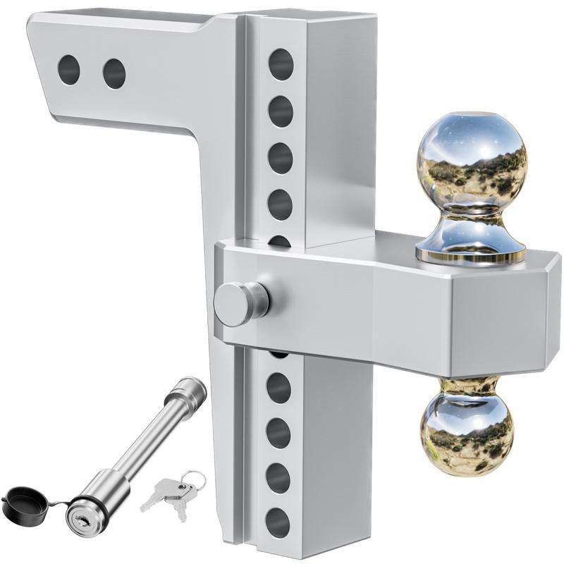 LOCAME Adjustable Trailer Hitch, Fits 2.5 - Inch Receiver Only, 10 - Inch Drop/Rise Aluminum Drop Hitch,18,500 LBS Gtw - Tow Hitch for Heavy Duty Truck with Double Stainless Steel Locks, Silver, LC0009 - TechNova
