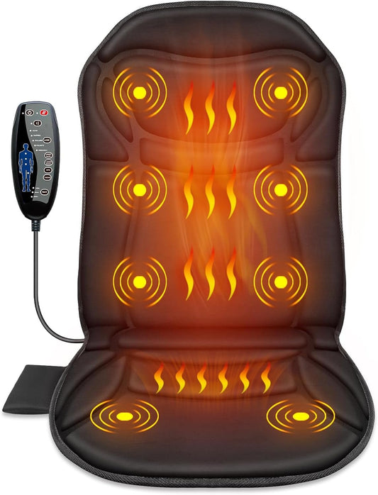 Heated Back Massager Chair Pad - 4 Vibrations, 2 Heat Levels, Pain Relief. Perfect Christmas Gift! - TechNova