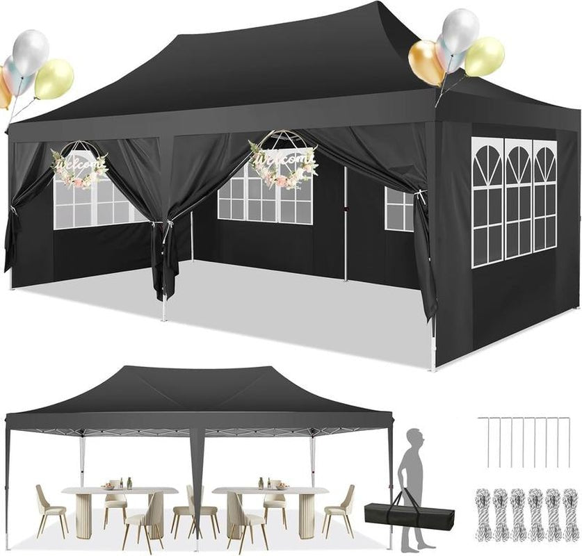 COBIZI 10X20 Pop up Outdoor Commercial Party Tent, Waterproof with 6 Sidewalls, Luxury Camping Tent for Adults,Springtok - TechNova