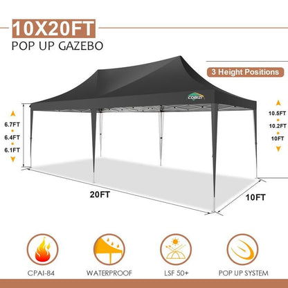 COBIZI 10X20 Pop up Outdoor Commercial Party Tent, Waterproof with 6 Sidewalls, Luxury Camping Tent for Adults,Springtok - TechNova