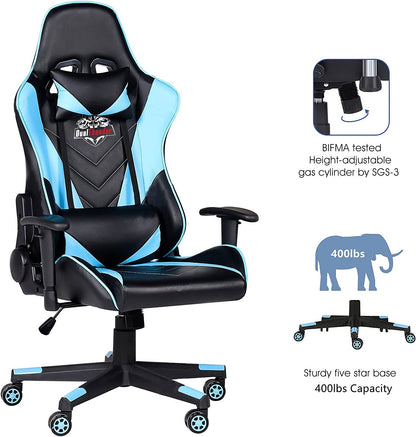 400 lb Ergonomic Gaming Chair with Lumbar Support, Reclining & Adjustable Armrest, Blue - TechNova