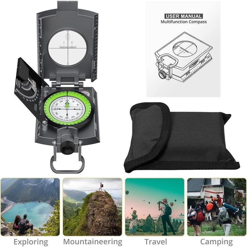 Military Compass with Carry Bag Inclinometer Multifunctional Sighting Compass Waterproof Survival Compass High Accuracy for Navigation Camping Hiking Backpacking Outdoor Activities - TechNova