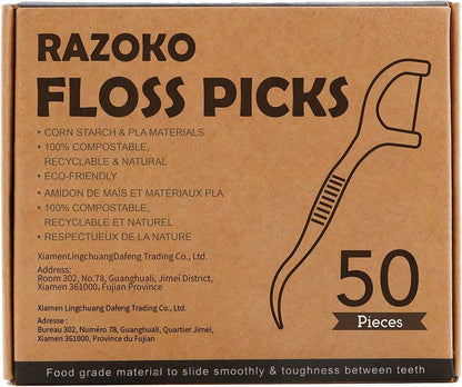 Natural Dental Floss Picks High Toughness Charcoal Toothpicks Sticks - Vegan,Eco - Friendly Sustainable Flossers for Teeth Cleaning (200 Count) - TechNova