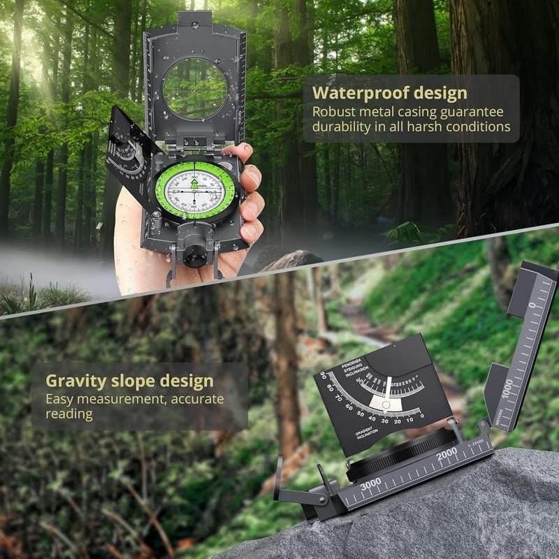 Military Compass with Carry Bag Inclinometer Multifunctional Sighting Compass Waterproof Survival Compass High Accuracy for Navigation Camping Hiking Backpacking Outdoor Activities - TechNova