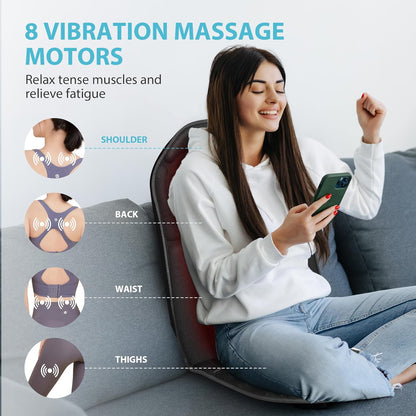 Heated Back Massager Chair Pad - 4 Vibrations, 2 Heat Levels, Pain Relief. Perfect Christmas Gift! - TechNova