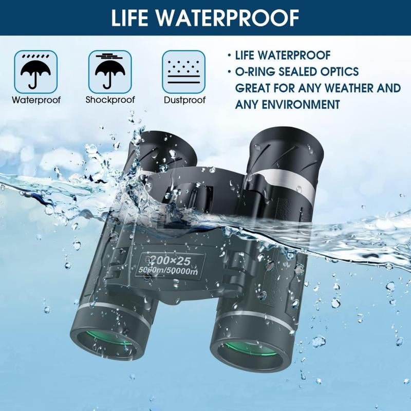 200X25 Compact Binoculars for Adults and Kids, High Powered Mini Pocket Binoculars, Waterproof Small Binocular for Bird Watching, Hunting, Concert, Theater, Opera, Traveling, Sightseeing - TechNova